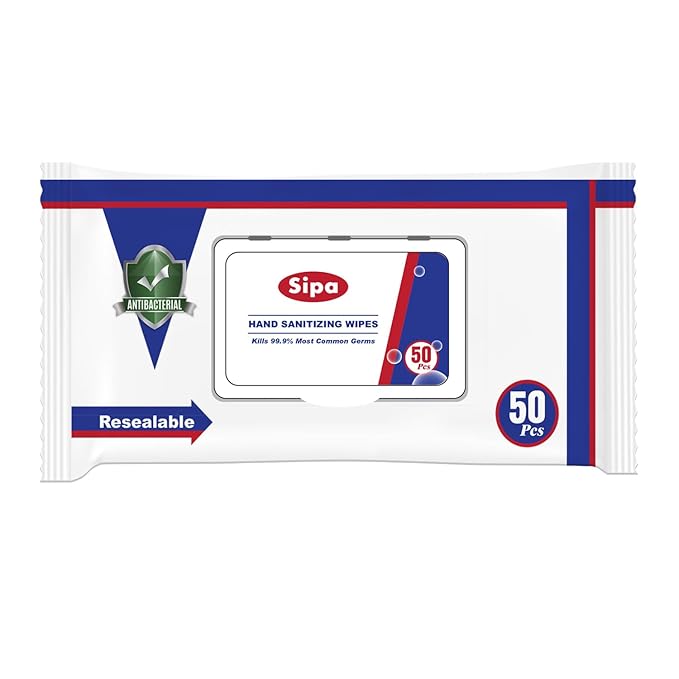 SIPA Hand Sanitizing Wipes 50 WIPES Bag, Clean-to-go, Travel Size, Fresh Scent, Soft Textured Wipes, Total 1200 Pieces (50 Count (Pack of 24))