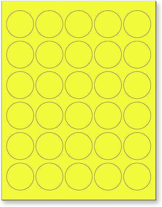 NextDayLabels - 8-1/2 x 11 Neon Color High Light Fluorescent Labels for Laser & Inkjet Printer (Yellow Fluorescent, 1.5" Round - 30 Per Page | 750 Labels)