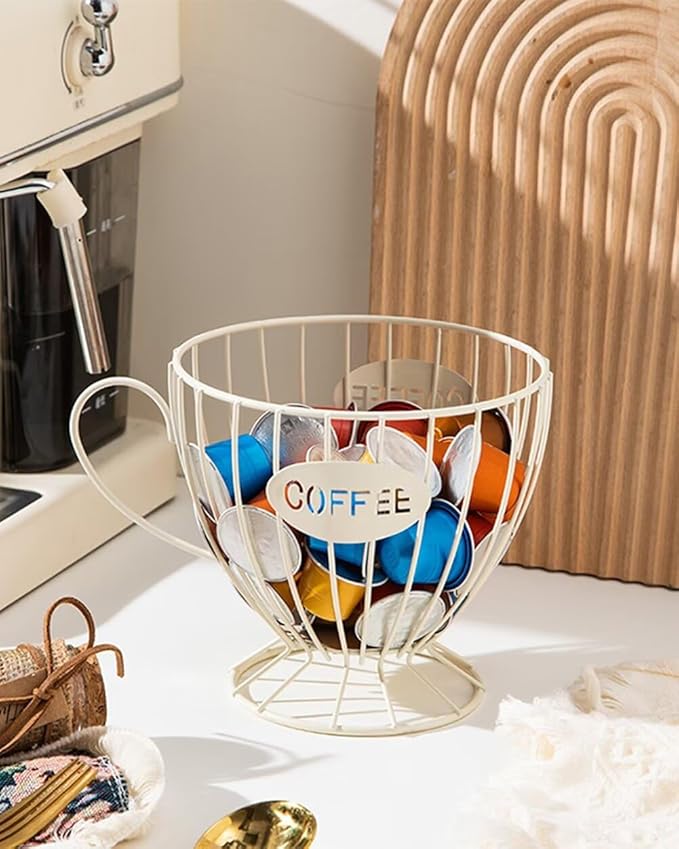 Coffee Pod Holder Large Capacity Coffee Pod Storage Metal Kitchen Countertop Organizer for Home Office White