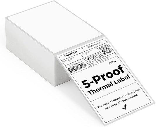 MUNBYN 4"x6" Direct Thermal Shipping Labels, Durable Waterproof, Oil-Proof, Scratch-Proof, Alcohol-Resistant, Tear-Resistant Label Paper for Thermal Printers, Packages, 380 Sheets/Fanfold