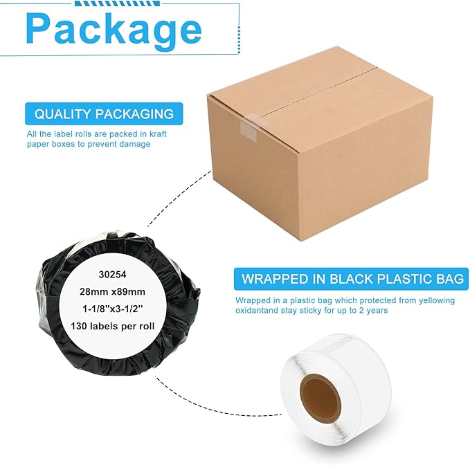 NineLeaf 6 Roll (780 Labels) Compatible for Dymo 30254 (1-1/8" x 3-1/2") Clear Address Mailing Barcode Shipping Labels for Labelwriter 450 4XL Zebra Desktop Printers [NOT FIT 550 & 5XL]