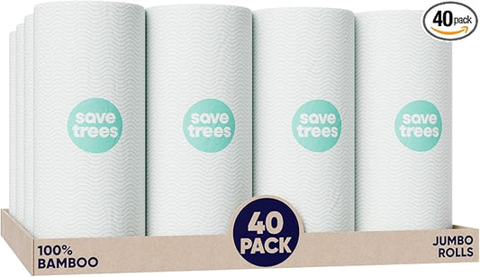 Save Trees Bamboo Paper Towels 40pk - Ultra Absorbent & Durable Eco-Friendly Paper Towels - FSC-Certified, Chlorine-Free