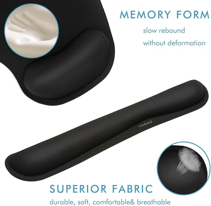 VAGAU Premium Keyboard Wrist Rest and Mouse Pad Wrist Support, Ergonomic Memory Foam Set for Office, Laptop, Mac, Computer and Gaming, Comfortable Typing &Wrist Pain Relief (2 Pack)