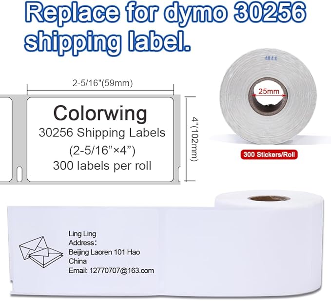 COLORWING a30256 Label Compatible with Dymo 30256 (2-5/16" x 4") LW Large White Shipping Labels 59 mm x 102 mm for Label Writer 450 Twin Turbo and Rollo Printers, 12 Rolls