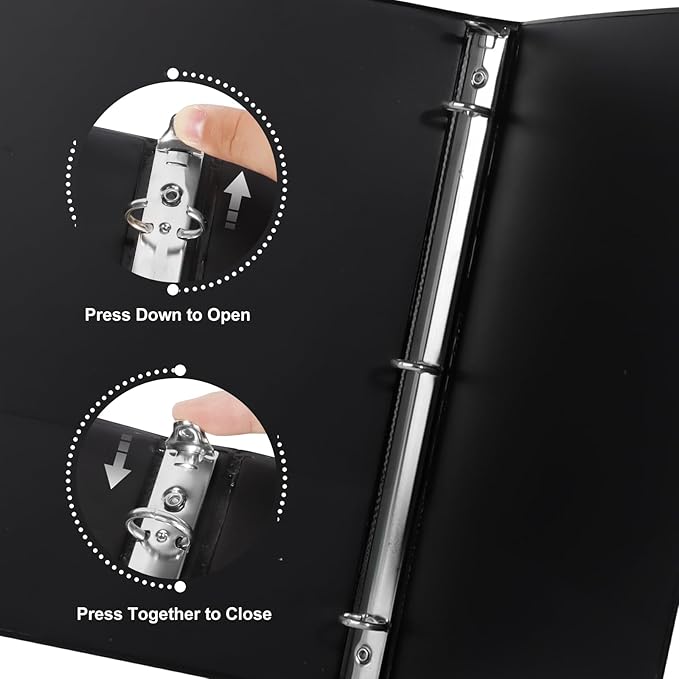 2'' 3 Ring Binder, Standard 2-inch Round Ring Binder Fit Letter Size Paper, Presentation View Binders, Black, 6-Pack