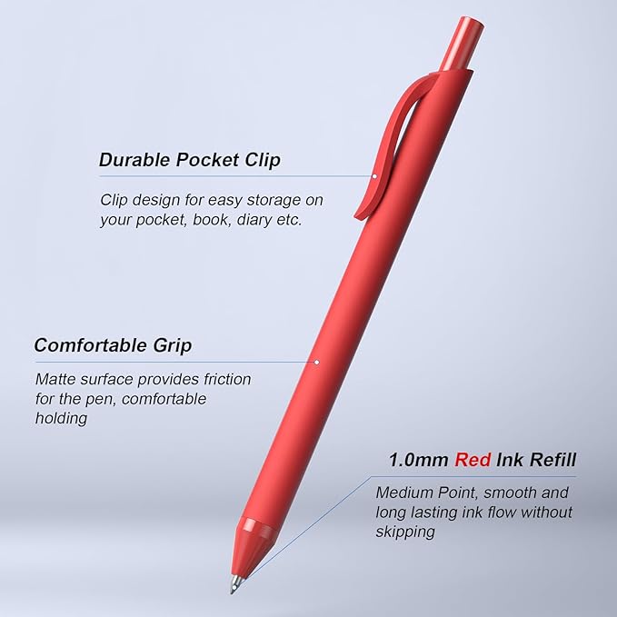 208 Pack Red Pens - Bulk Pens, Medium Point Ballpoint Pens, Smooth Ink, 1.0MM Retractable Click Pen for Waitress, Server, Office Red Ink