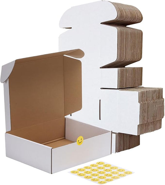 RLAVBL 10x8x3 Shipping Boxes Set of 25, White Corrugated Cardboard Box for Packing, Mailing, Business