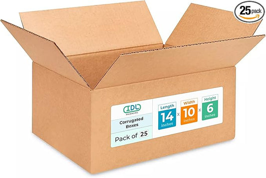 Medium Moving & Shipping Boxes 14"L x 10"W x 6"H (25-Pack) - Extra Strength 200 lb vs Regular - Corrugated Durable Cardboard Boxes - Heavy Duty Packing Box - Medium Packing Box by IDL Packaging