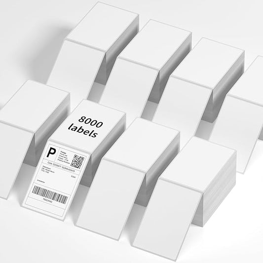 FungLam 4"x6" Thermal Shipping Labels, 8000 Fanfold Adhensive Mailing Labels for Munbyn, Rollo, Polono Direct Thermal Printers, (8 Stack)