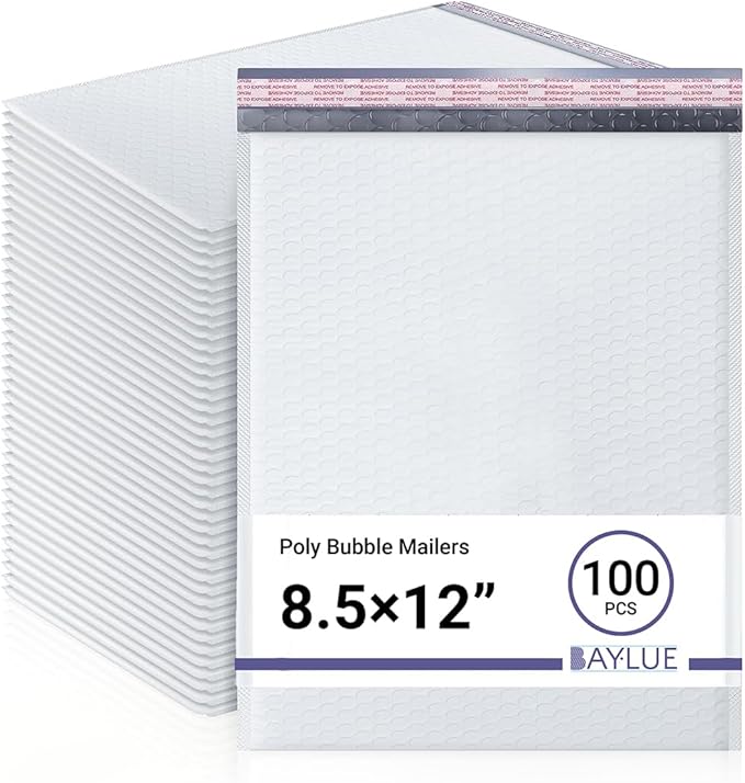 White 8.5x12 Inch Poly Bubble Mailers #2 |Self Seal Padded Envelopes | Air Cushioned Bubble Mailer | Usable Size 8.5x11 Inch | 100 Pack Bulk | Waterproof | Lightweight Mailing Shipping Bags