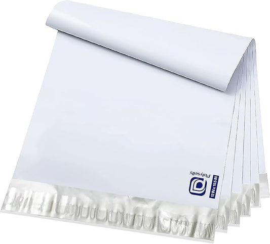 POLYSELLS 100 pcs 12x15.5 Inches White x Silver Poly Mailers Shipping Envelopes, Strong Adhesive Sealing, Waterproof, and Tear-resistant Postal Mailing Bags for Clothing, Books, and Accessories