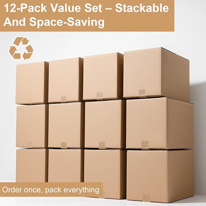Large Moving Boxes Heavy Duty, 12 Pack 20" x 20" x 15" Double Corrugated Packing Boxes for Moving Shipping Storage (20"x 20"x 15"(No Handle))
