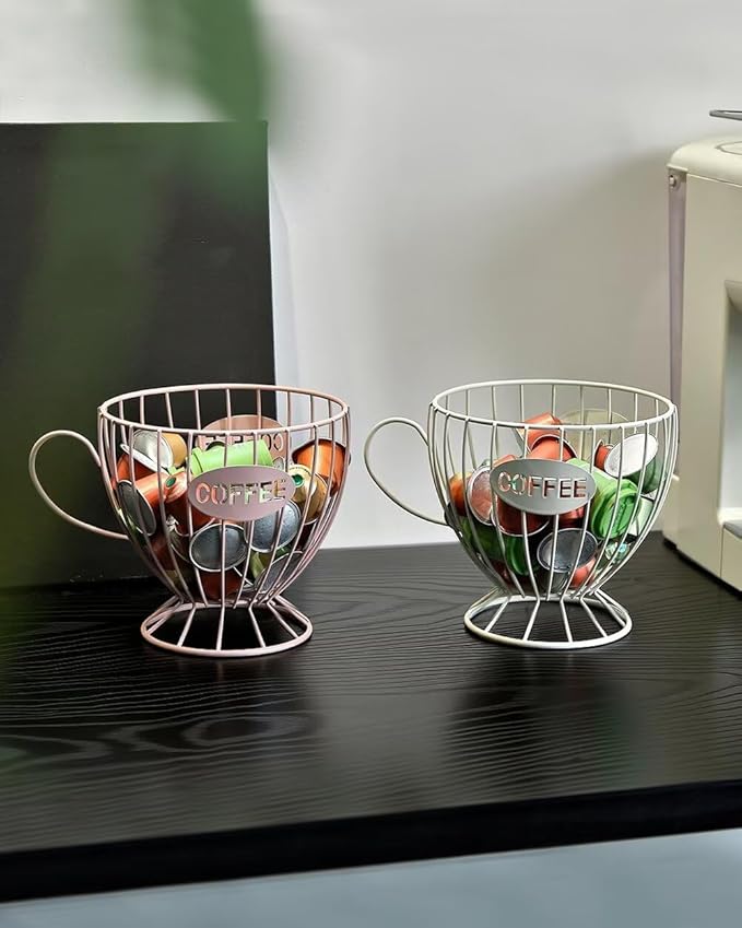 Coffee Pod Holder Large Capacity Coffee Pod Storage Metal Kitchen Countertop Organizer for Home Office White