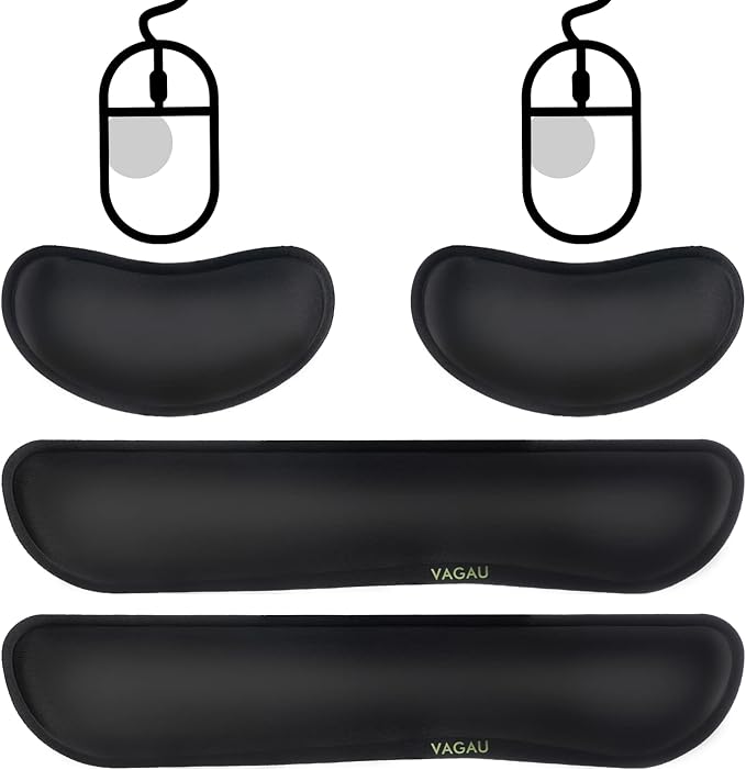 VAGAU Premium Keyboard Wrist Rest and Mouse Pad Wrist Support, Ergonomic Memory Foam Set for Office, Laptop, Mac, Computer and Gaming, Comfortable Typing &Wrist Pain Relief (2 Pack)