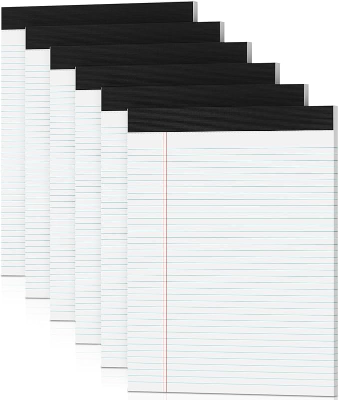 White Legal Pads 8.5 x 11 Writing Note Pads 9/32'' College Ruled & Double-Sided Printing - 30 Sheets Premium Thick Paper - 38 Lines Perforated Notepads 8.5 x 11'' 6 Pack for Office, Homework