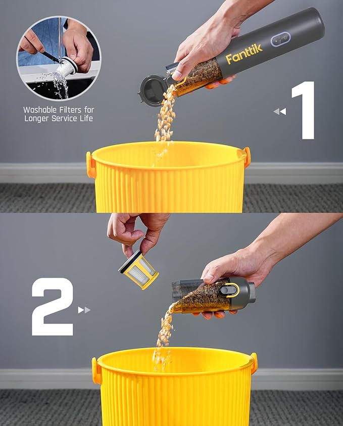 Fanttik Slim V8 APEX Car Vacuum, 4-in-1 Portable Mini Cordless Vacuum with 19000pa Suction Power, Type-C Charge, 2 Suction Modes, Handheld Vacuum for Small Jobs, Car, Office Desk, Keyboards (Gray)