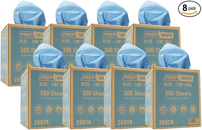 PrepWipe Heavy Duty Cleaning Towels, Lint Free Industrial Paper Towels, Disposable Pack of 300 Sheets 10"x14" (8 Boxes)- 26028