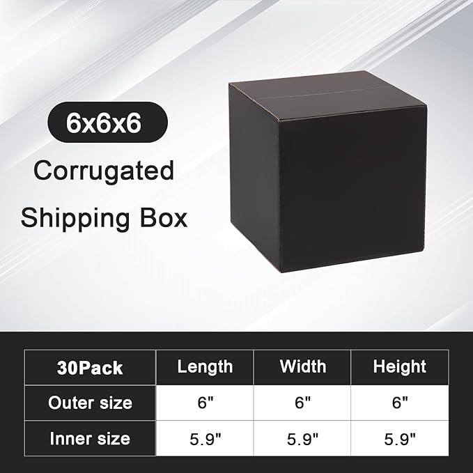 6x6x6 Shipping Boxes for Packaging Small Business, 30 Pack Black Corrugated Cardboard Boxes for Shipping Packing