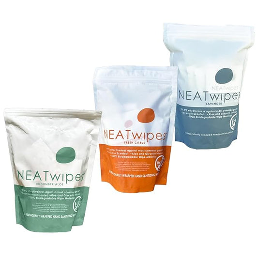 Hand Sanitizing Wipes | Travel Essentials | Disposable Wet Wipes | Variety Pack (Fresh Citrus, Lavender, Cucumber) | 72 Count (3 Pouches of 24 Individually Wrapped Wipes)