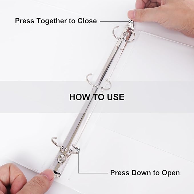 3 Ring Binder 1 Inch, ViVin Sturdy 1"-Round Ring Binder with 2 Interior Pockets, Clear View Cover, PVC-Free, Fits 200 Sheets of 8.5'' x 11'' Paper, Office Home School (12 Pack, White)