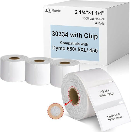 30334 2-1/4" x 1-1/4" Compatible for DYMO LabelWriter Printer 5XL, 550, 550 Turbo, 4XL, 450, Wireless, 450 Duo, 450 Turbo, FNSKU Barcode Multi-Purpose Label with RFID Chip, 4 Pack