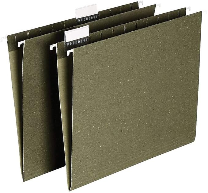 Staples Hanging File Folders, 1/5-Cut Tab, Letter Size, Includes Tabs & Paper Inserts, Perfect for Home, Office, Classroom, 25-Pack, Green