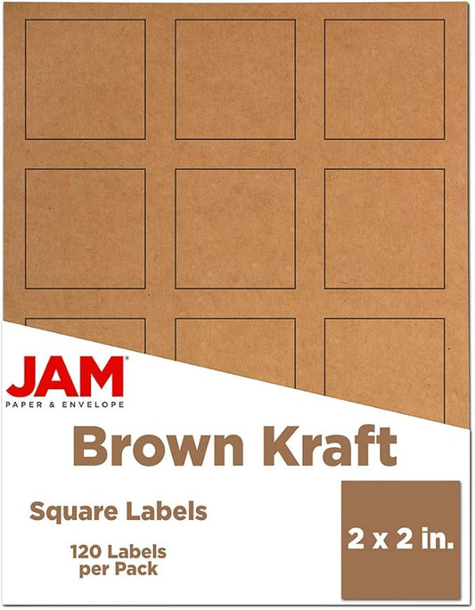 JAM PAPER Product & Container Labels - Square - 2 x 2 - Brown Kraft - 120/Pack