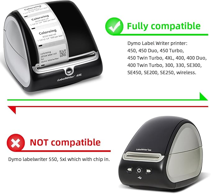 6 Rolls Compatible with DYMO 30334 LW Multi-Purpose Label Maker Refills (2-1/4" x 1-1/4"), Barcode Labels for 450 Twin Turbo, 4XL LabelWriter Printers, 1000 per roll