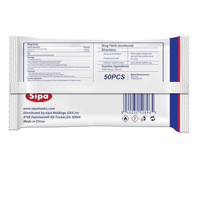 SIPA Hand Sanitizing Wipes 50 WIPES Bag, Clean-to-go, Travel Size, Fresh Scent, Soft Textured Wipes, Total 1200 Pieces (50 Count (Pack of 24))