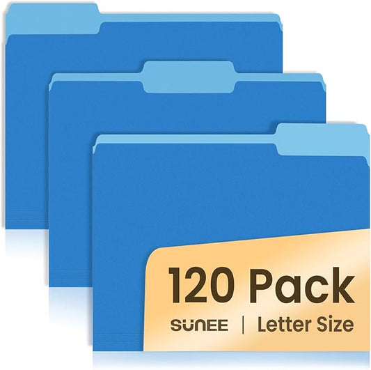 SUNEE File Folders, 120 Pack Manilla Folders 8.5 x 11, Colored File Folders Home Office School Supplies for Documents Files Paper,Blue