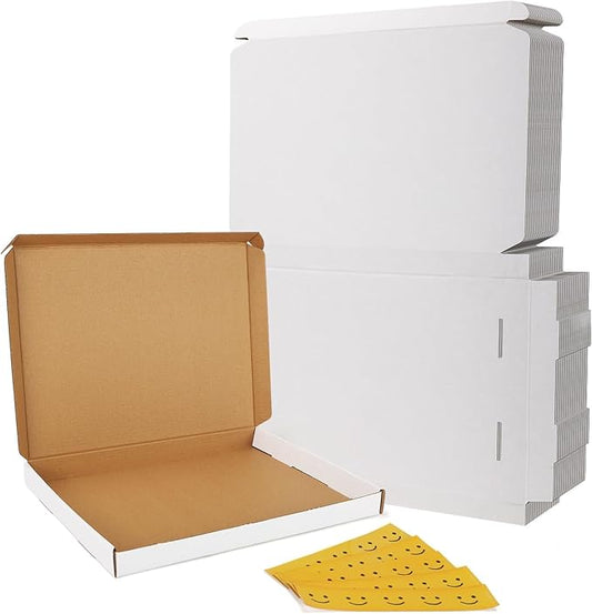 RLAVBL 12x9x1 Shipping Boxes Set of 25, White Corrugated Cardboard Box for Packing, Mailing, Business