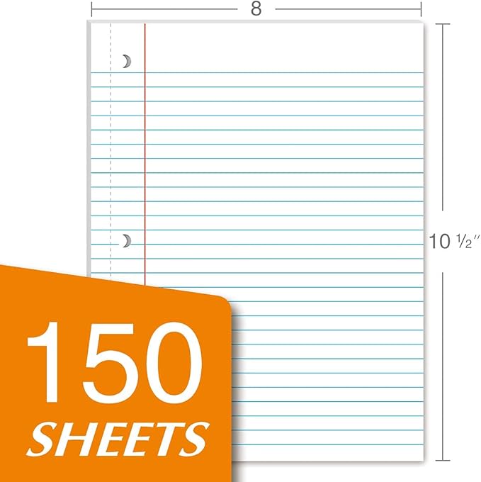 KAISA Filler Paper Loose Leaf Paper, Wide Ruled Paper, 8"x10-1/2", 3-Hole Punched Binder Paper For 3-Ring Binders,150 Sheets/pack 3Pack, F15001W