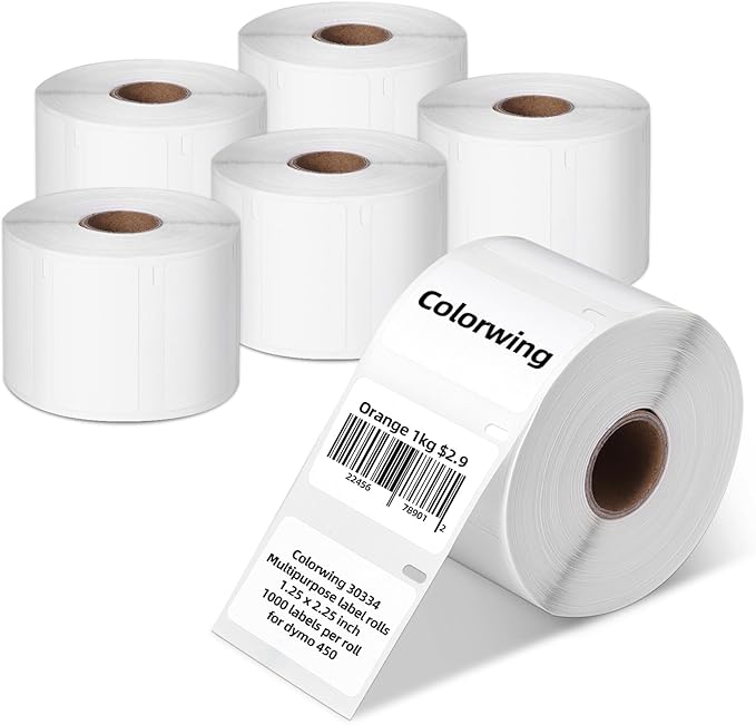 6 Rolls Compatible with DYMO 30334 LW Multi-Purpose Label Maker Refills (2-1/4" x 1-1/4"), Barcode Labels for 450 Twin Turbo, 4XL LabelWriter Printers, 1000 per roll