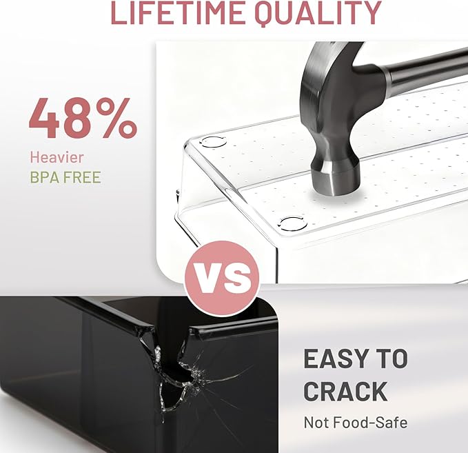 8 Pack Large Clear Plastic Drawer Organizer Trays - Acrylic Kitchen Drawer Dividers for Utensils - 3 Sizes Heavy Duty Home Organization Bins for Bathroom, Makeup, Bedroom, Office Gadgets