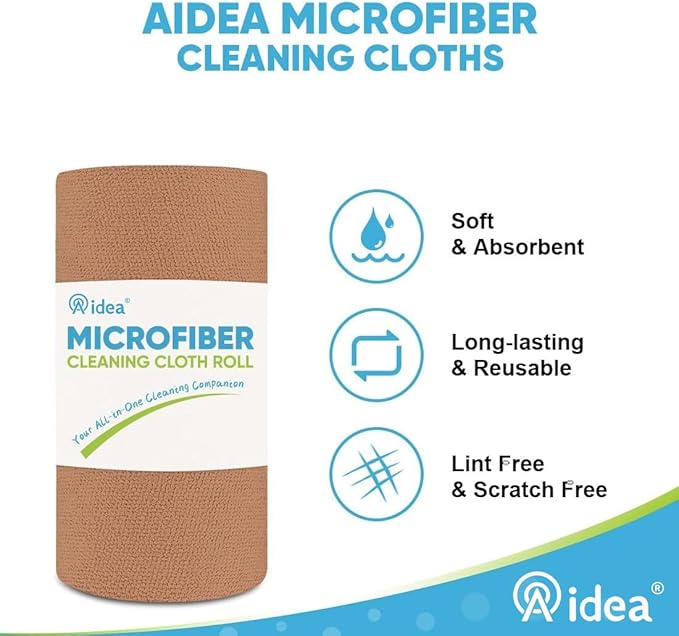 AIDEA Microfiber Cleaning Cloth Roll, 50PK, Reusable Paper Towels Tear Away Cloth, Microfiber Towels Washable Shop Rags, Lint Free Cleaning Rags for House, Kitchen, Window, 11.5"×11.5", Coffee