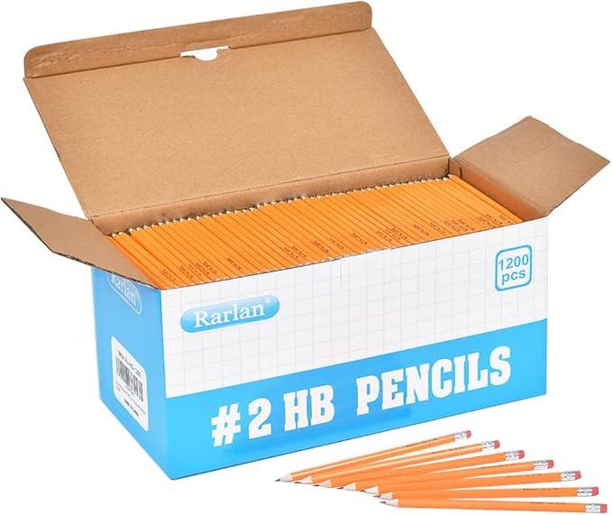 Rarlan Wood-Cased #2 HB Pencils, Pre-sharpened, 1200 Count Classroom Bulk Pack