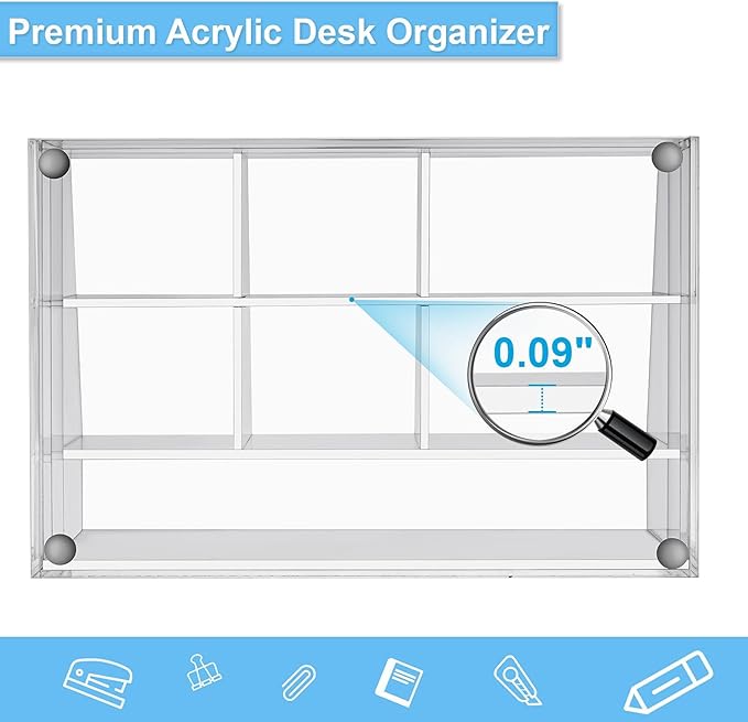 VITVITI Acrylic Desk Organizer, Upgraded Clear Pencil Organizer for Desk, 7 Compartments Stationary Pen Organizer Storage with Drawer, for Office Supply, 500+ Pencils Capacity