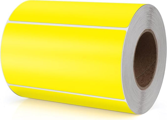 Yellow Rectangle Stickers 4 x 2 Inch Color Coding Labels Vinyl Roll Self-Adhesive Waterproof Removable 500 PCS