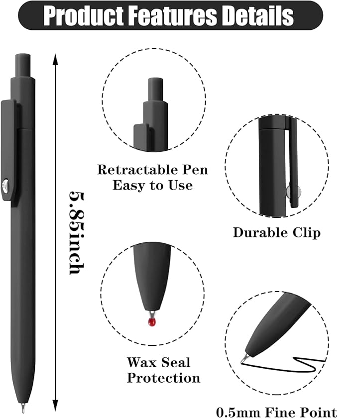 Vitoler Pens,0.5 mm Fine Point Pen Smooth Writing,8pcs Black Gel Pens for Office School Teacher Supplies,Quick Dry Pen for Nurse Aesthetic