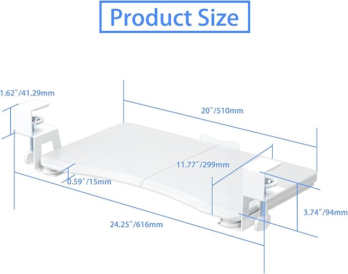 suptek Small Keyboard Tray Under Desk Pull Out with C Clamp Mount, Computer Keyboard & Mouse Tray, 20 (24.2 Including Clamps) x 11.8 inch Slide-Out Platform Computer Drawer for Typing, White, DSF1SW