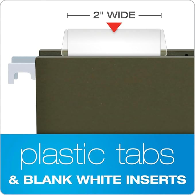 Pendaflex Hanging File Folder Tabs - 100 Sets of File Folder Labels - 2" File Tabs for Hanging Folders with 100 Inserts