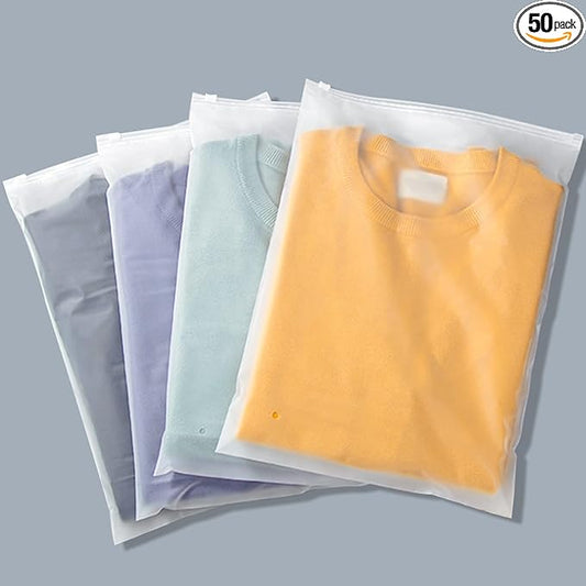 2 Gallon frosted zipper bags for clothes, 50 Count 14x18 inch Plastic Bags for Clothes, Frosted Zipper Poly Bags for Packaging Sweaters, Hoodies, Women Shoe, Sewing Projects, 3 Mil