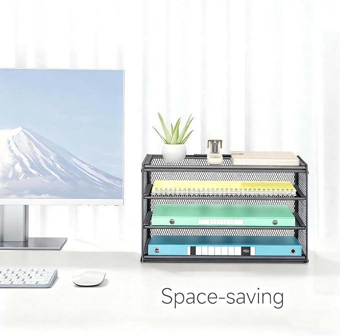 Lavatino 3-Tier Letter Tray Desk Organizer – Grey Mesh Metal Paper File Tray Organizer for Desk, Office Supplies & Home Organization | Fits A4/Letter Paper, Mail, Magazines and Office Accessories