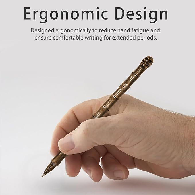 Vintage Brass Gel Pen - Luxury Skull Design with Removable Twist Cap, Refillable, Designed for Smooth Writing