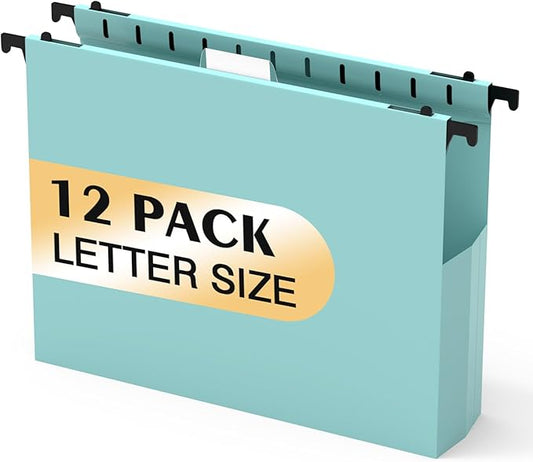 Extra Capacity Plastic Hanging File Folders, 12 Pack Reinforced Hang Folder, Heavy Duty 2 Inch Expansion, Filing Cabinet Folders Letter Size for Bulk Files/Medical Charts(Haze Blue)