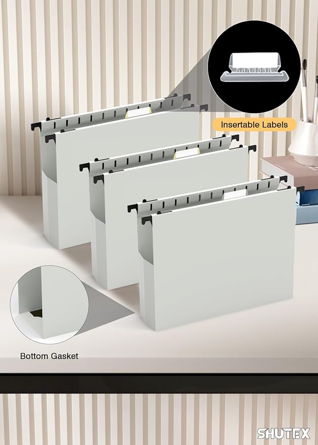 Extra Capacity Plastic Hanging File Folders,12 Pack Reinforced Hang Folder,Heavy Duty 7 Inch Expansion,Filing Cabinet Folders Letter Size for Bulk Files/Medical Charts(Glacier Gray)