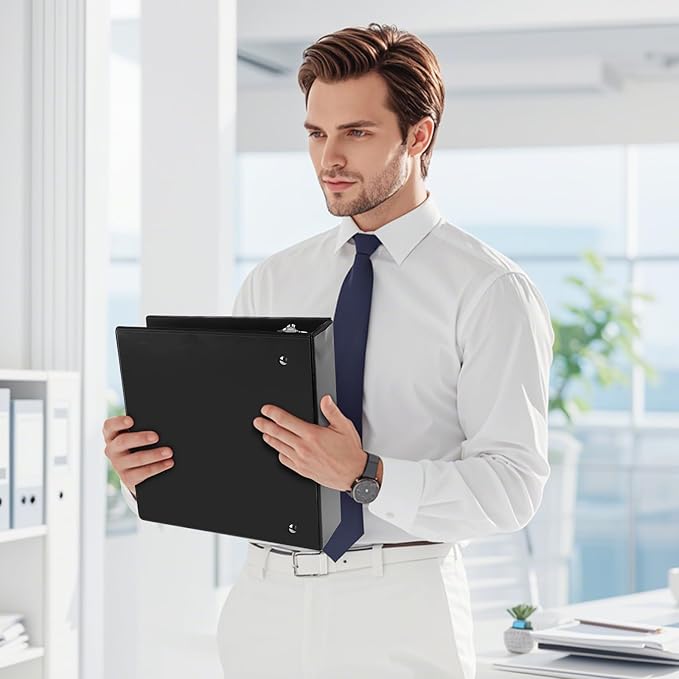 3" 3 Ring Binder, Standard 3-Inch Round Ring Binder Fit Letter Size Paper, Presentation View Binders, 10 Packs, Black