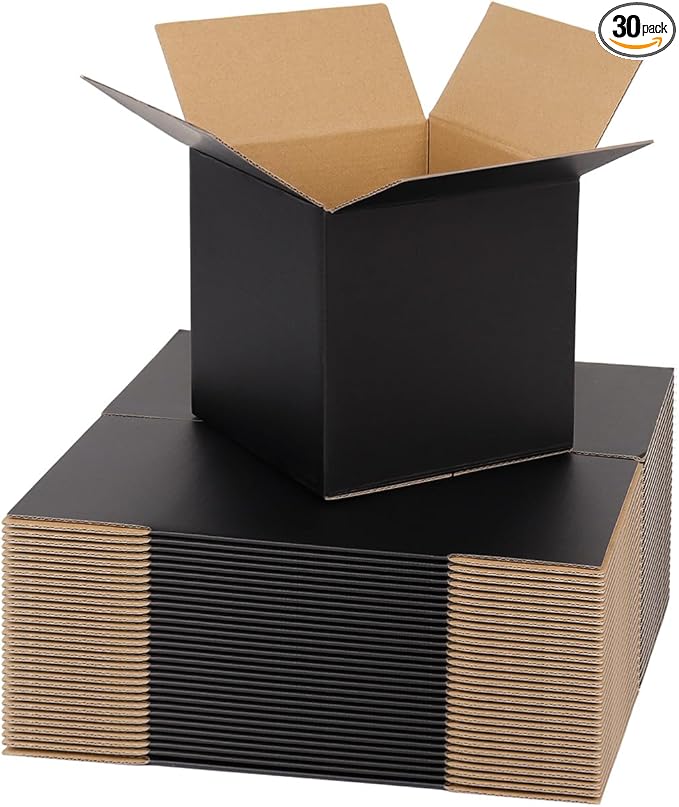 6x6x6 Shipping Boxes for Packaging Small Business, 30 Pack Black Corrugated Cardboard Boxes for Shipping Packing
