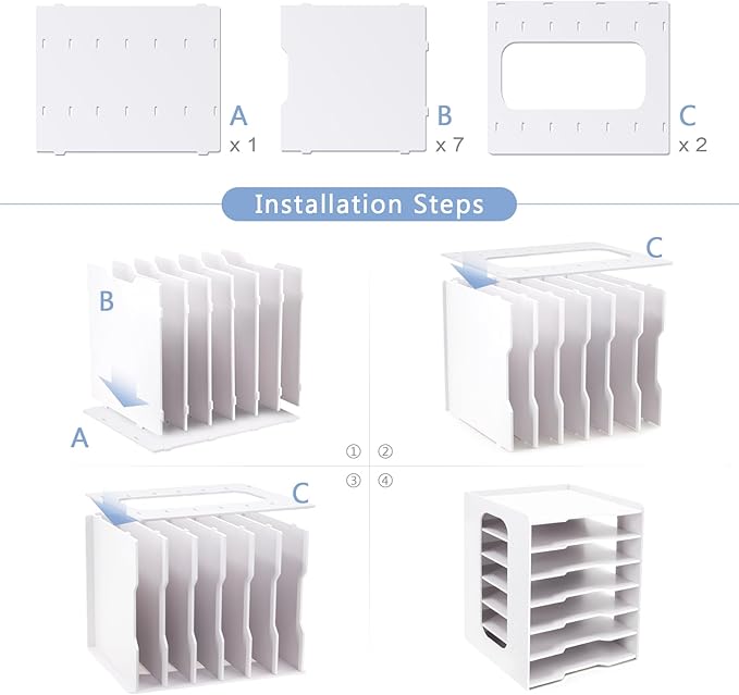 SONGWAY Scrapbook Paper Organizer 12x12-7 Tier File Organizer for Desk, 12x12 Stackable Scrapbook Paper Storage Trays, Desktop File Storage Cube for Home Office School