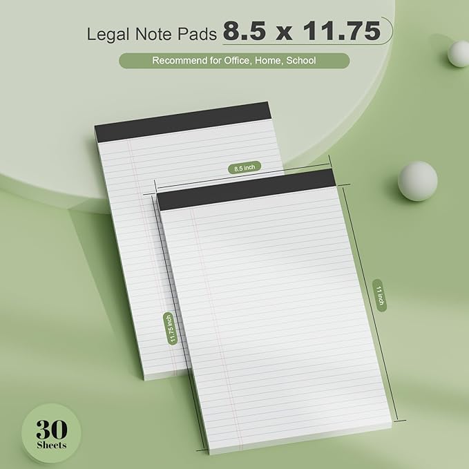 White Legal Pads 8.5 x 11 Narrow Ruled, 3 Pack Notepads College Ruled Pads of Paper With Sturdy Back 37 Lines 70 GSM Paper, Writing Note Pads 30 Sheets Per Writing Pad for Taking Notes, Reminders